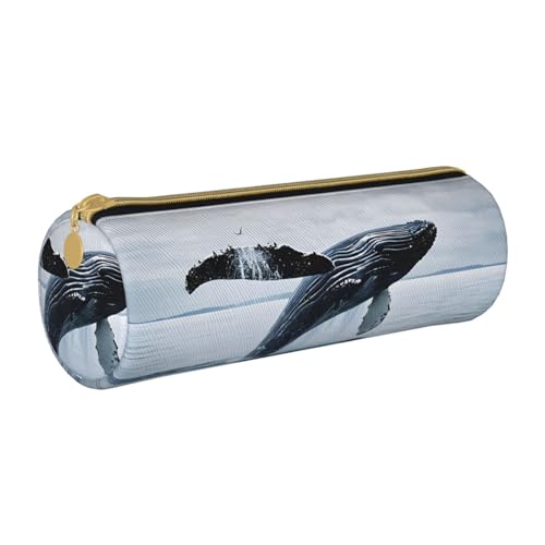 ESNAIUVCD Federmäppchen aus Leder, zylindrisch, mit Reißverschluss, hochwertiges PU-Leder, multifunktionale Schreibwarenaufbewahrung, geeignet für Studenten, weiß, Einheitsgröße, Kosmetikkoffer von ESNAIUVCD