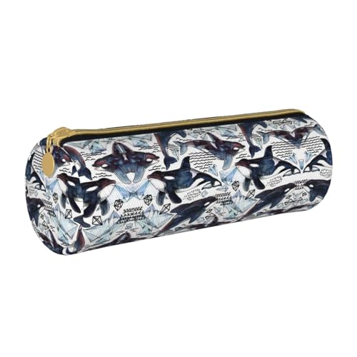 ESNAIUVCD Federmäppchen aus Leder, zylindrisch, mit Reißverschluss, hochwertiges PU-Leder, multifunktionale Schreibwarenaufbewahrung, geeignet für Studenten, weiß, Einheitsgröße, Kosmetikkoffer von ESNAIUVCD