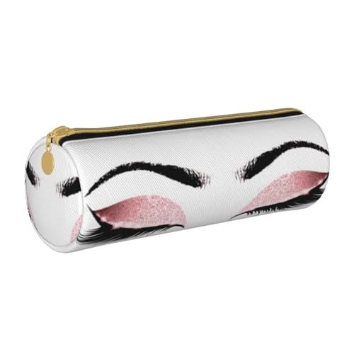 ESNAIUVCD Federmäppchen aus Leder mit Augenaufdruck, zylindrisch, mit Reißverschluss, hochwertiges PU-Leder, multifunktionale Schreibwarenaufbewahrung, geeignet für Studenten, weiß, Einheitsgröße, von ESNAIUVCD