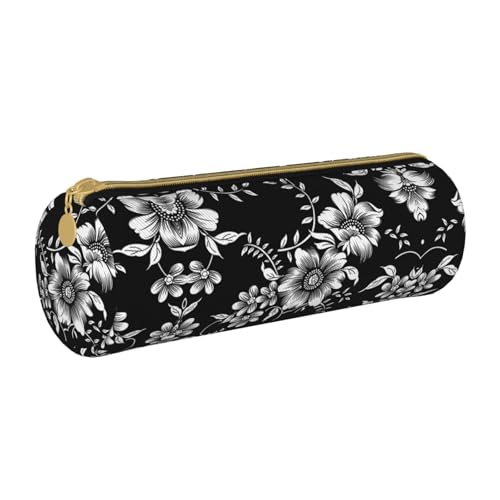 ESNAIUVCD Federmäppchen aus Leder mit Blumendruck, zylindrischer Reißverschluss, hochwertiges PU-Leder, multifunktionale Schreibwarenaufbewahrung, geeignet für Studenten, weiß, Einheitsgröße, von ESNAIUVCD