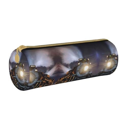 ESNAIUVCD Federmäppchen aus Leder mit Dampfzug und zylindrischem Reißverschluss, hochwertiges PU-Leder, multifunktionale Schreibwarenaufbewahrung, geeignet für Studenten, weiß, Einheitsgröße, von ESNAIUVCD