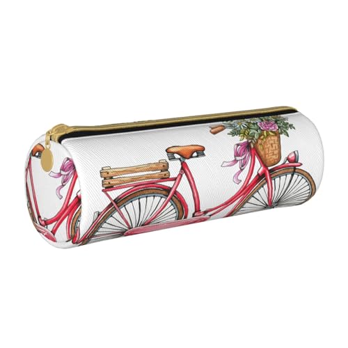 ESNAIUVCD Federmäppchen aus Leder mit Fahrraddruck, zylindrischer Reißverschluss, hochwertiges PU-Leder, multifunktionale Schreibwarenaufbewahrung, geeignet für Studenten, weiß, Einheitsgröße, von ESNAIUVCD