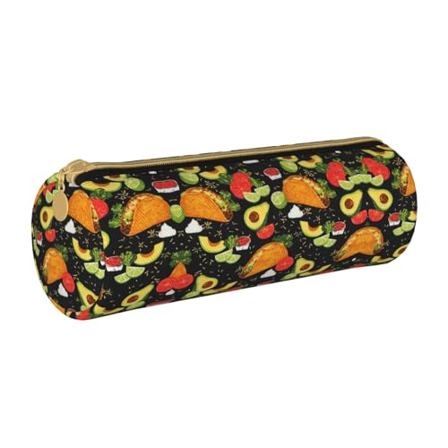 ESNAIUVCD Federmäppchen aus Leder mit Lebensmitteldruck, zylindrischer Reißverschluss, hochwertiges PU-Leder, multifunktionale Schreibwarenaufbewahrung, geeignet für Studenten, weiß, Einheitsgröße, von ESNAIUVCD