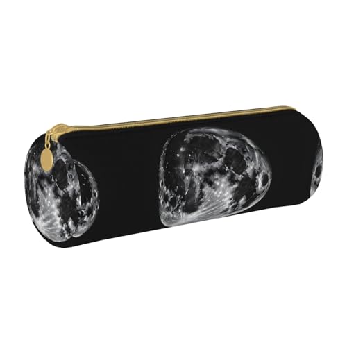 ESNAIUVCD Federmäppchen aus Leder mit Mondaufdruck, zylindrisch, mit Reißverschluss, hochwertiges PU-Leder, multifunktionale Schreibwarenaufbewahrung, geeignet für Studenten, weiß, Einheitsgröße, von ESNAIUVCD