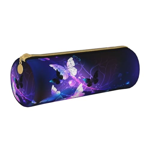 ESNAIUVCD Federmäppchen aus Leder mit Nachtschmetterling-Druck, zylindrischer Reißverschluss, hochwertiges PU-Leder, multifunktionale Schreibwarenaufbewahrung, geeignet für Studenten, weiß, von ESNAIUVCD