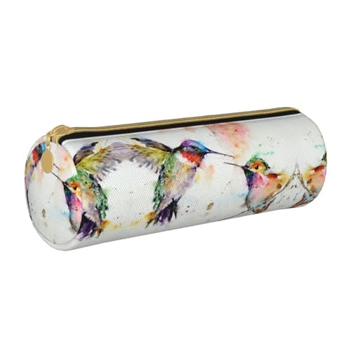 ESNAIUVCD Federmäppchen aus Leder mit Ölgemälde-Vogeldruck, zylindrischer Reißverschluss, hochwertiges PU-Leder, multifunktionale Schreibwaren-Aufbewahrung, geeignet für Studenten, weiß, von ESNAIUVCD