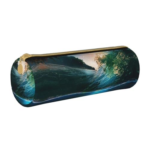 ESNAIUVCD Federmäppchen aus Leder mit Palmen und Meeresschildkröten, Unterwasserdruck, zylindrischer Reißverschluss, hochwertiges PU-Leder, multifunktionale Schreibwarenaufbewahrung, geeignet für von ESNAIUVCD