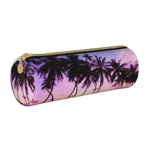 ESNAIUVCD Federmäppchen aus Leder mit Palmendruck, zylindrisch, mit Reißverschluss, hochwertiges PU-Leder, multifunktionale Schreibwarenaufbewahrung, geeignet für Studenten, weiß, Einheitsgröße, von ESNAIUVCD