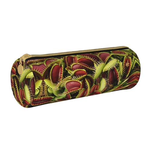 ESNAIUVCD Federmäppchen aus Leder mit Pflanzendruck, zylindrisch, mit Reißverschluss, hochwertiges PU-Leder, multifunktionale Schreibwarenaufbewahrung, geeignet für Studenten, weiß, Einheitsgröße, von ESNAIUVCD