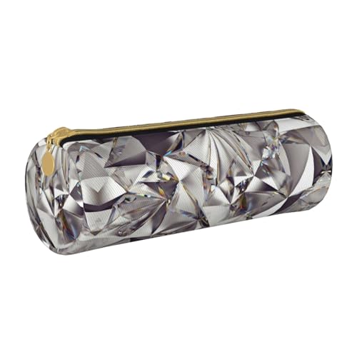 ESNAIUVCD Federmäppchen aus Leder mit Rautenmuster, zylindrischer Reißverschluss, hochwertiges PU-Leder, multifunktionale Schreibwarenaufbewahrung, geeignet für Studenten, weiß, Einheitsgröße, von ESNAIUVCD