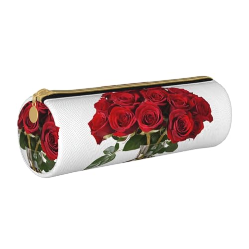 ESNAIUVCD Federmäppchen aus Leder mit Rosenmuster, zylindrisch, mit Reißverschluss, hochwertiges PU-Leder, multifunktionale Schreibwarenaufbewahrung, geeignet für Studenten, weiß, Einheitsgröße, von ESNAIUVCD