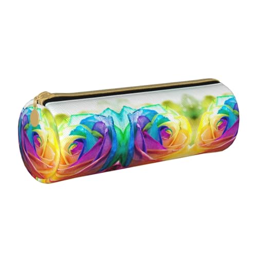 ESNAIUVCD Federmäppchen aus Leder mit Rosenmuster, zylindrisch, mit Reißverschluss, hochwertiges PU-Leder, multifunktionale Schreibwarenaufbewahrung, geeignet für Studenten, weiß, Einheitsgröße, von ESNAIUVCD