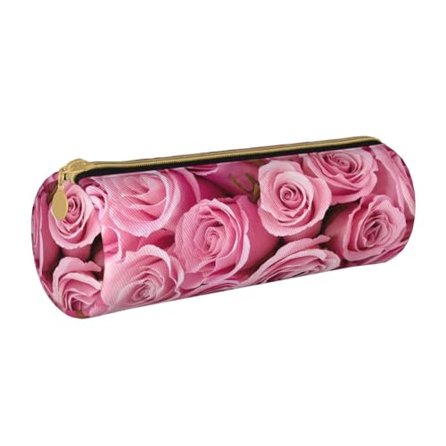 ESNAIUVCD Federmäppchen aus Leder mit Rosenmuster, zylindrisch, mit Reißverschluss, hochwertiges PU-Leder, multifunktionale Schreibwarenaufbewahrung, geeignet für Studenten, weiß, Einheitsgröße, von ESNAIUVCD