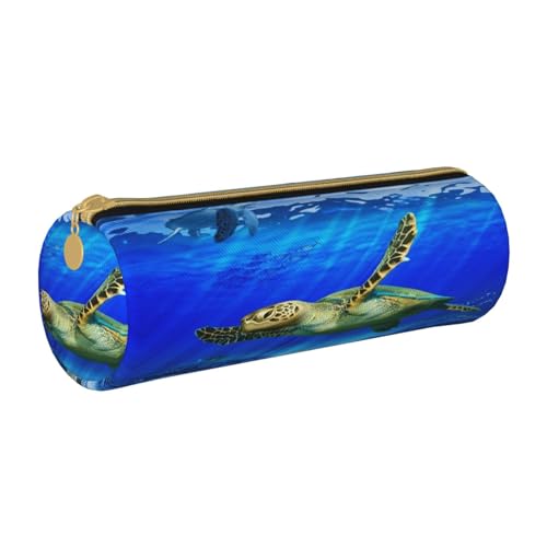 ESNAIUVCD Federmäppchen aus Leder mit Schildkrötenmuster, zylindrisch, mit Reißverschluss, hochwertiges PU-Leder, multifunktionale Schreibwarenaufbewahrung, geeignet für Studenten, weiß, von ESNAIUVCD