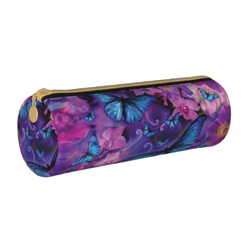 ESNAIUVCD Federmäppchen aus Leder mit Schmetterlingsdruck, zylindrisch, mit Reißverschluss, hochwertiges PU-Leder, multifunktionale Schreibwarenaufbewahrung, geeignet für Studenten, weiß, von ESNAIUVCD