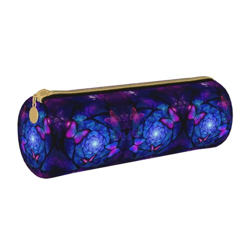 ESNAIUVCD Federmäppchen aus Leder mit Schmetterlingsdruck, zylindrisch, mit Reißverschluss, hochwertiges PU-Leder, multifunktionale Schreibwarenaufbewahrung, geeignet für Studenten, weiß, von ESNAIUVCD