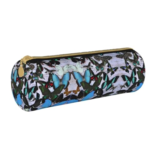 ESNAIUVCD Federmäppchen aus Leder mit Schmetterlingsdruck, zylindrisch, mit Reißverschluss, hochwertiges PU-Leder, multifunktionale Schreibwarenaufbewahrung, geeignet für Studenten, weiß, von ESNAIUVCD