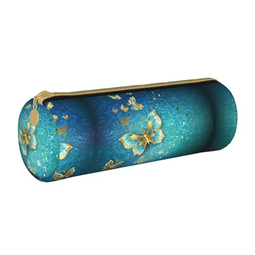 ESNAIUVCD Federmäppchen aus Leder mit Schmetterlingsdruck, zylindrisch, mit Reißverschluss, hochwertiges PU-Leder, multifunktionale Schreibwarenaufbewahrung, geeignet für Studenten, weiß, von ESNAIUVCD