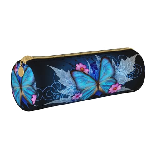 ESNAIUVCD Federmäppchen aus Leder mit Schmetterlingsdruck, zylindrisch, mit Reißverschluss, hochwertiges PU-Leder, multifunktionale Schreibwarenaufbewahrung, geeignet für Studenten, weiß, von ESNAIUVCD