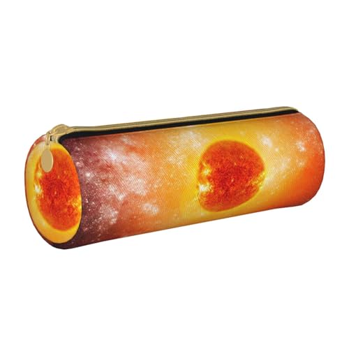 ESNAIUVCD Federmäppchen aus Leder mit Sonnenaufdruck, zylindrisch, mit Reißverschluss, hochwertiges PU-Leder, multifunktionale Schreibwarenaufbewahrung, geeignet für Studenten, weiß, Einheitsgröße, von ESNAIUVCD