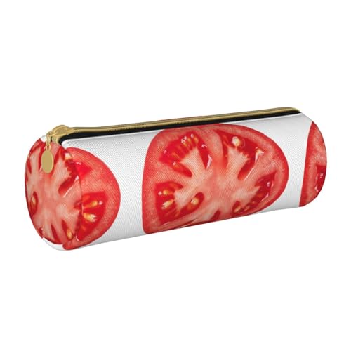 ESNAIUVCD Federmäppchen aus Leder mit Tomatenscheiben-Druck, zylindrischer Reißverschluss, hochwertiges PU-Leder, multifunktionale Schreibwarenaufbewahrung, geeignet für Studenten, weiß, von ESNAIUVCD