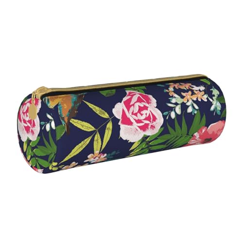 ESNAIUVCD Federmäppchen aus Leder mit Vogel- und Blumendruck, zylindrisch, mit Reißverschluss, hochwertiges PU-Leder, multifunktionale Schreibwarenaufbewahrung, geeignet für Studenten, weiß, von ESNAIUVCD