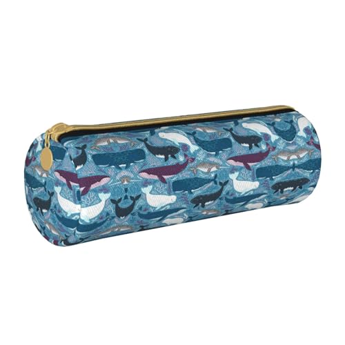 ESNAIUVCD Federmäppchen aus Leder mit Walmuster und zylindrischem Reißverschluss, hochwertiges PU-Leder, multifunktionale Schreibwarenaufbewahrung, geeignet für Studenten, weiß, Einheitsgröße, von ESNAIUVCD