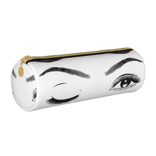 ESNAIUVCD Federmäppchen aus Leder mit Wimperndruck, zylindrisch, mit Reißverschluss, hochwertiges PU-Leder, multifunktionale Schreibwarenaufbewahrung, geeignet für Studenten, weiß, Einheitsgröße, von ESNAIUVCD