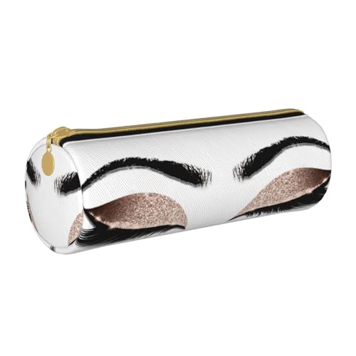 ESNAIUVCD Federmäppchen aus Leder mit Wimpernmuster und zylindrischem Reißverschluss, hochwertiges PU-Leder, multifunktionale Schreibwarenaufbewahrung, geeignet für Studenten, weiß, Einheitsgröße, von ESNAIUVCD