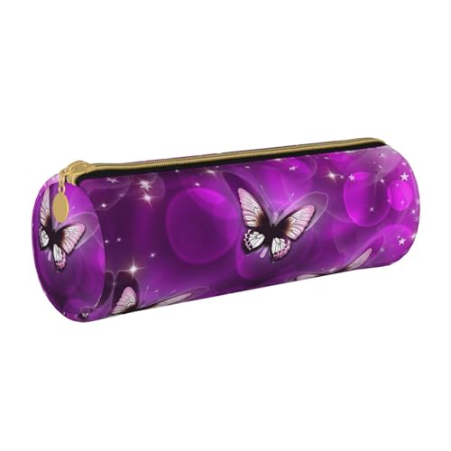 ESNAIUVCD Federmäppchen aus Leder mit buntem Schmetterlingsdruck, zylindrisch, mit Reißverschluss, hochwertiges PU-Leder, multifunktionale Schreibwarenaufbewahrung, geeignet für Studenten, weiß, von ESNAIUVCD