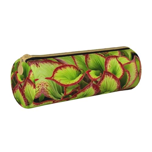 ESNAIUVCD Federmäppchen aus Leder mit fleischfressendem Pflanzendruck, zylindrischer Reißverschluss, hochwertiges PU-Leder, multifunktionale Schreibwarenaufbewahrung, geeignet für Studenten, weiß, von ESNAIUVCD