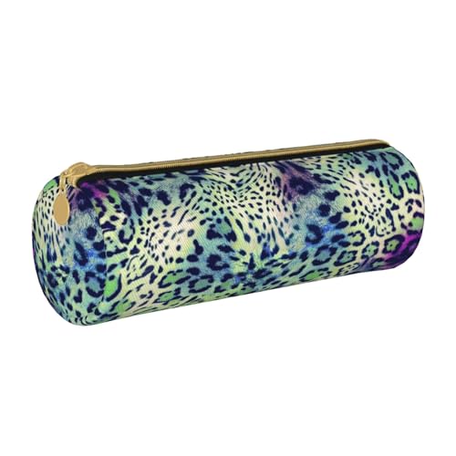 ESNAIUVCD Federmäppchen aus Leder mit grünem Leopardenmuster, zylindrischer Reißverschluss, hochwertiges PU-Leder, multifunktionale Schreibwarenaufbewahrung, geeignet für Studenten, weiß, von ESNAIUVCD