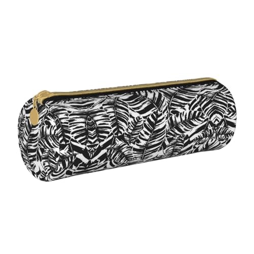 ESNAIUVCD Federmäppchen aus Leder mit tropischem Blattmuster, zylindrisch, mit Reißverschluss, hochwertiges PU-Leder, multifunktionale Schreibwarenaufbewahrung, geeignet für Studenten, weiß, von ESNAIUVCD