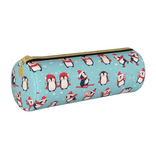 ESNAIUVCD Federmäppchen aus Leder mit weihnachtlichem Pinguin-Druck, zylindrischer Reißverschluss, hochwertiges PU-Leder, multifunktionale Schreibwarenaufbewahrung, geeignet für Studenten, weiß, von ESNAIUVCD