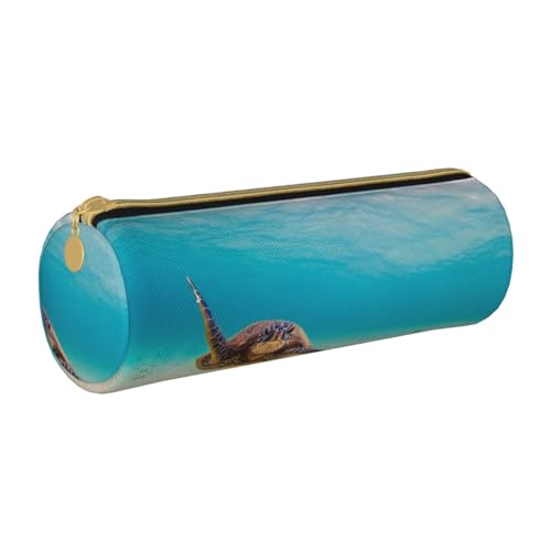 ESNAIUVCD Federmäppchen aus Leder mit zylindrischem Reißverschluss, Unterwasser-Tauchen, Meeresschildkröte, hochwertiges PU-Leder, multifunktionale Schreibwarenaufbewahrung, geeignet für Studenten, von ESNAIUVCD