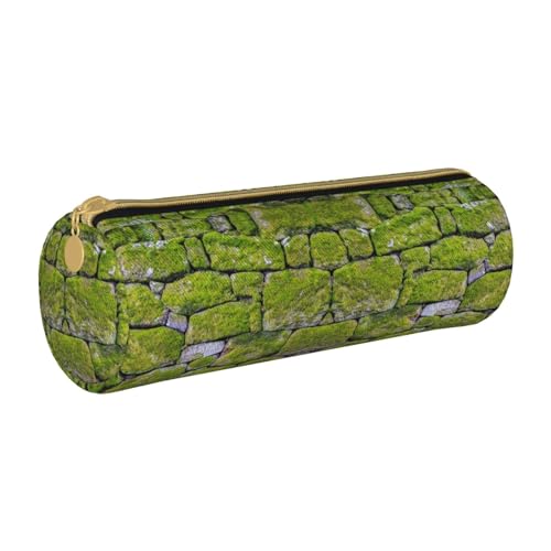 ESNAIUVCD Federmäppchen aus Leder mit zylindrischem Reißverschluss aus Moosstein, Pflasterdruck, hochwertiges PU-Leder, multifunktionale Schreibwarenaufbewahrung, geeignet für Studenten, weiß, von ESNAIUVCD