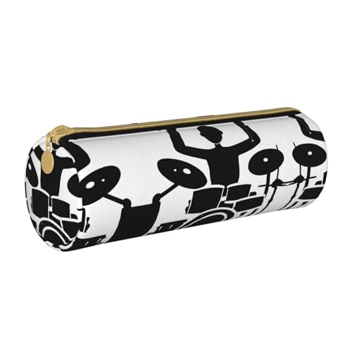 ESNAIUVCD Federmäppchen aus Leder mit zylindrischem Reißverschluss und Schlagzeugeraufdruck, hochwertiges PU-Leder, multifunktionale Schreibwarenaufbewahrung, geeignet für Studenten, weiß, von ESNAIUVCD