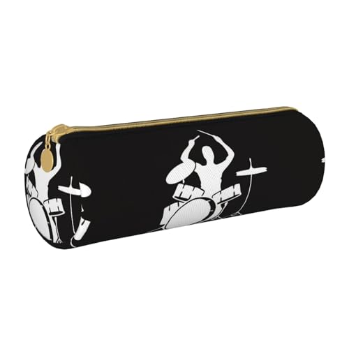 ESNAIUVCD Federmäppchen aus Leder mit zylindrischem Reißverschluss und Schlagzeugeraufdruck, hochwertiges PU-Leder, multifunktionale Schreibwarenaufbewahrung, geeignet für Studenten, weiß, von ESNAIUVCD