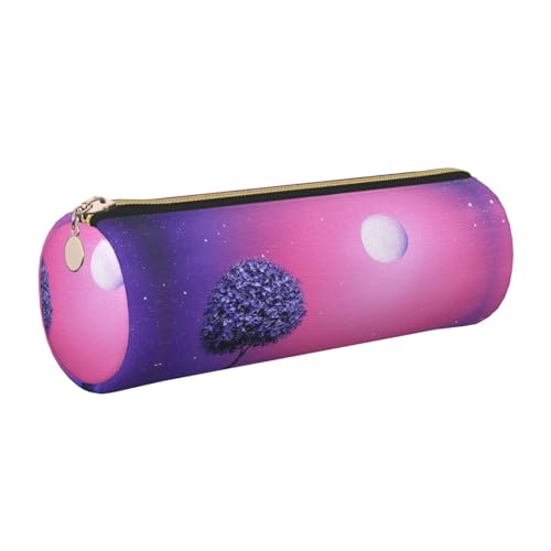 ESNAIUVCD Federmäppchen aus PU-Leder, Motiv: Nachtszene, Ölgemälde, zylindrisch, Reißverschluss, PU-Leder, multifunktionale Schreibwaren-Aufbewahrung, geeignet für Studenten, gold, Einheitsgröße von ESNAIUVCD