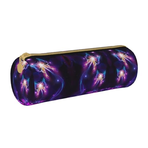 ESNAIUVCD Federmäppchen aus hochwertigem PU-Leder mit violettem Schmetterlingsaufdruck, Einheitsgröße, Kosmetiktasche, weiß, one size, Beautycase von ESNAIUVCD