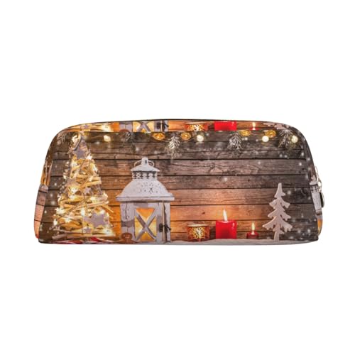 ESNAIUVCD Federmäppchen mit Aufschrift "Merry Christmas" aus Holz, Motiv: Hirsch, mit Reißverschluss, großes Federmäppchen, für Arbeit, Reisen, multifunktionales Federmäppchen, Make-up-Tasche, gold von ESNAIUVCD