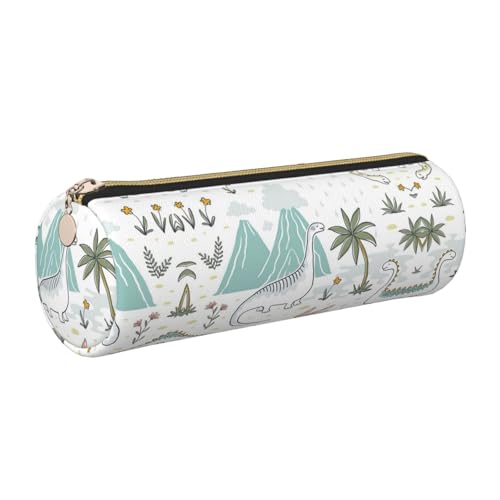 ESNAIUVCD Federmäppchen mit Dinosaurier-Motiv, zylindrischer Reißverschluss, PU-Leder, multifunktionale Schreibwaren-Aufbewahrung, geeignet für Studenten, gold, Einheitsgröße, Kosmetikkoffer von ESNAIUVCD