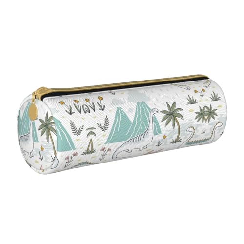 ESNAIUVCD Federmäppchen mit Dinosaurier-Motiv, zylindrischer Reißverschluss, hochwertiges PU-Leder, multifunktionale Schreibwaren-Aufbewahrung, geeignet für Studenten, weiß, Einheitsgröße, von ESNAIUVCD