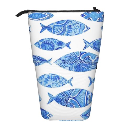 ESNAIUVCD Federmäppchen mit Fischgemäldedruck, personalisierbar, einziehbar, personalisierbar, für Studenten, Kinder, Erwachsene, für Schule, Büro von ESNAIUVCD