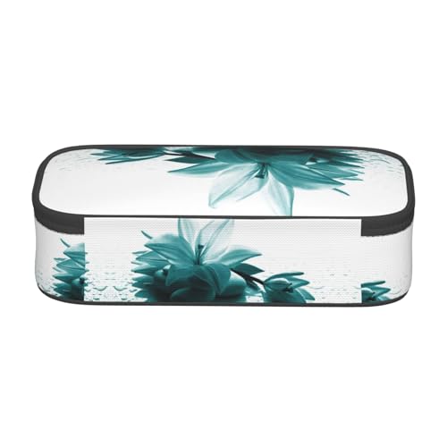 ESNAIUVCD Federmäppchen mit Lilien-Aufdruck, großes Fassungsvermögen, Stifteetui, Grundschule, Schreibwarenbeutel, Blaugrün von ESNAIUVCD