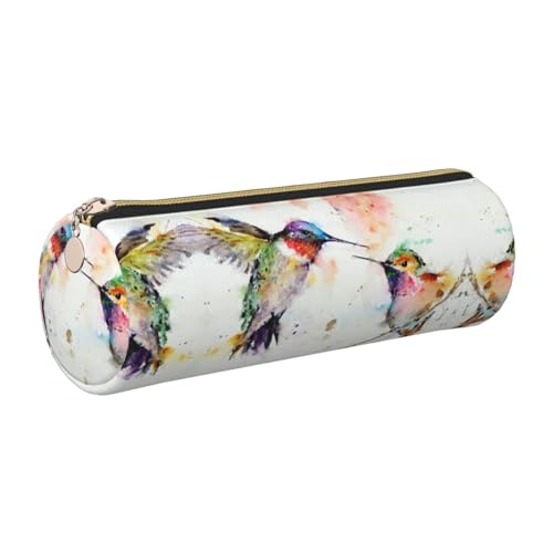 ESNAIUVCD Federmäppchen mit Ölgemälde-Vogeldruck, zylindrischer Reißverschluss, PU-Leder, multifunktionale Schreibwaren-Aufbewahrung, geeignet für Studenten, gold, Einheitsgröße, Kosmetikkoffer von ESNAIUVCD