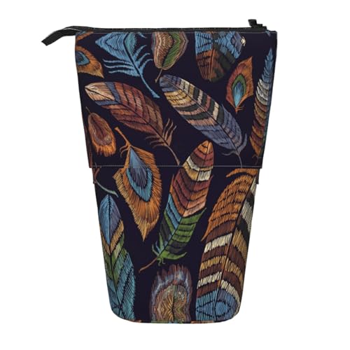 ESNAIUVCD Federmäppchen mit Pfauenfeder-Aufdruck, personalisierbar, einziehbar, personalisierbar, für Studenten, Kinder, Erwachsene, für Schule, Büro von ESNAIUVCD