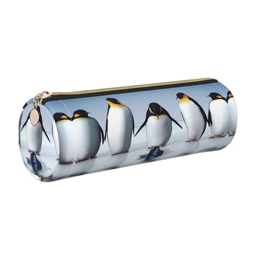 ESNAIUVCD Federmäppchen mit Pinguin-Druck, zylindrischer Reißverschluss, PU-Leder, multifunktionale Schreibwaren-Aufbewahrung, geeignet für Studenten, gold, Einheitsgröße, Kosmetikkoffer von ESNAIUVCD