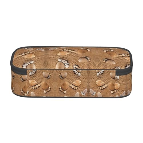 ESNAIUVCD Federmäppchen mit Sandstrand und Fußabdruck für Kinder, Schulstifte, großes Fassungsvermögen, Federmäppchen, Grundschule, Schreibwarenbeutel von ESNAIUVCD