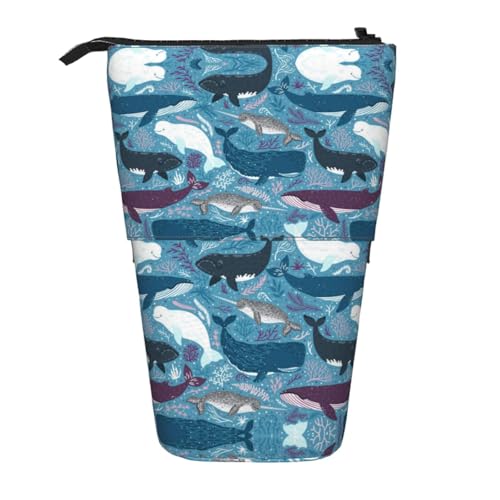 ESNAIUVCD Federmäppchen mit Wal-Muster, personalisierbar, einziehbar, personalisierbar, für Studenten, Kinder, Erwachsene, für Schule, Büro von ESNAIUVCD